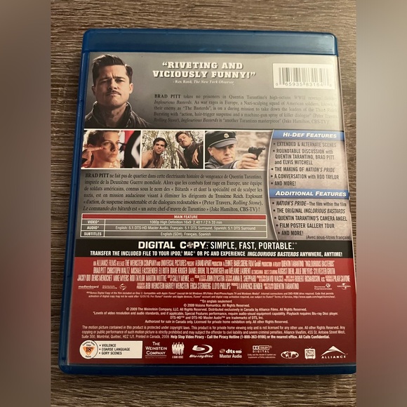 📀 3/$15 or 4/$20 📀 Inglourious Basterds Bluray - Picture 2 of 4